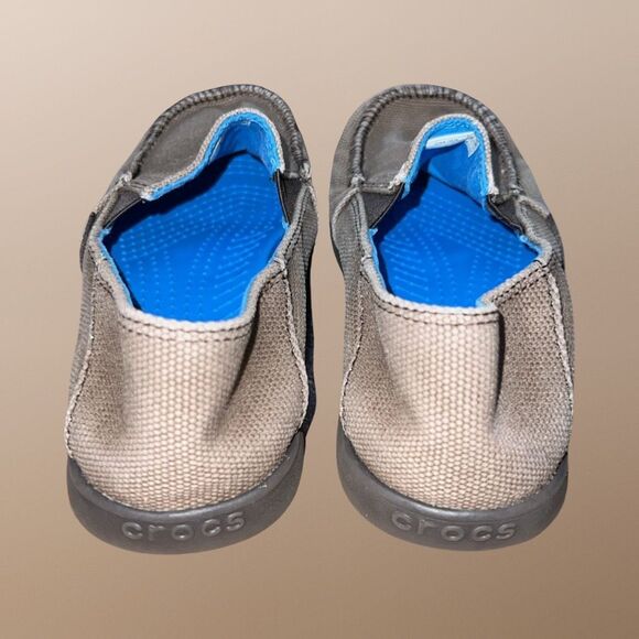 Crocs Juniors Boys Canvas Santa Cruz Slip-On Casual Loafers Khaki Brown J 5 - Picture 3 of 7